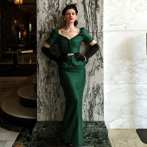 Vintage Green "Marilyn Monroe" Inspired Satin Evening Suit